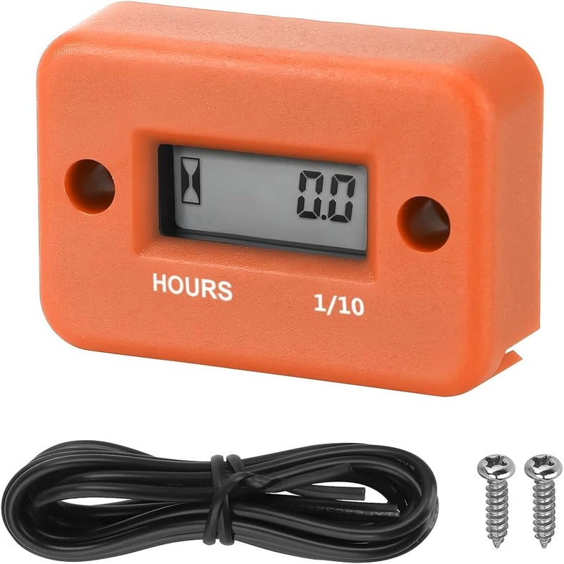 Bittwee Car Digital Inductive Hour Meter Waterproof IP68, for Gas Engine Generator Temperature Gauge Lawn Mower Land Trimmer UTV Brush Cutter Tractor ATV Boat Outboard Motorcycle Dirt Bike (Orange) - Image 1